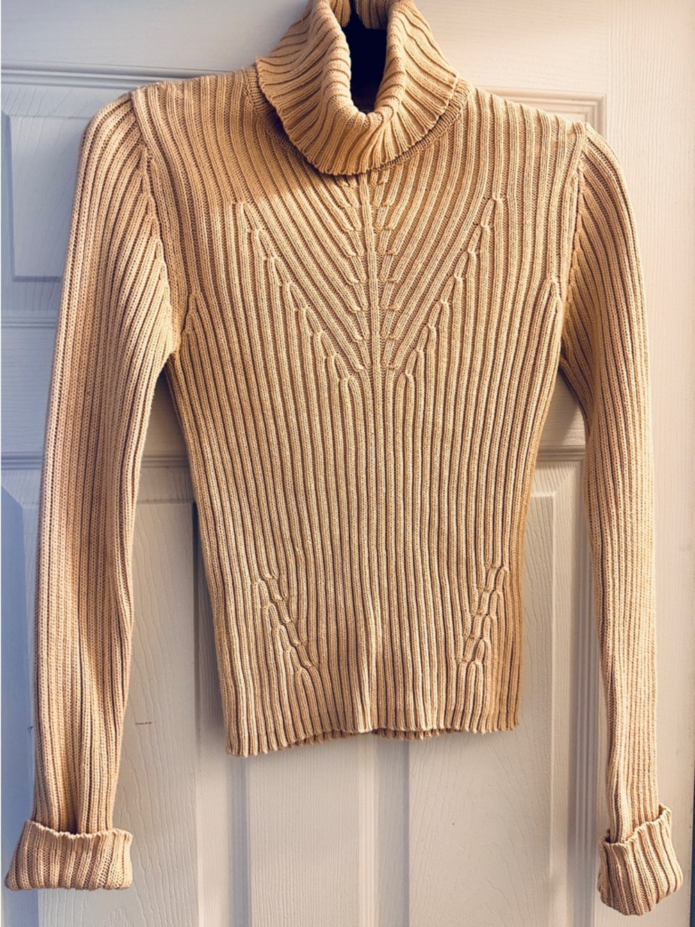 Energie Ribbed Cable Turtleneck Sweater in Beige